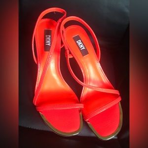 DKNY opened toed heels nwot orange 8M
